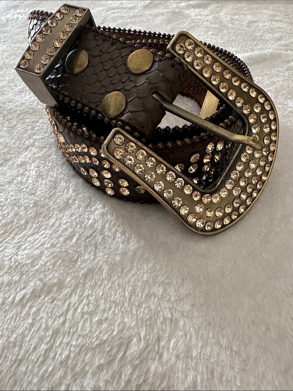 Genuine Leather Studded Snakeskin Rhinestone Belt Women M/L Bling Y2K Cowgirl